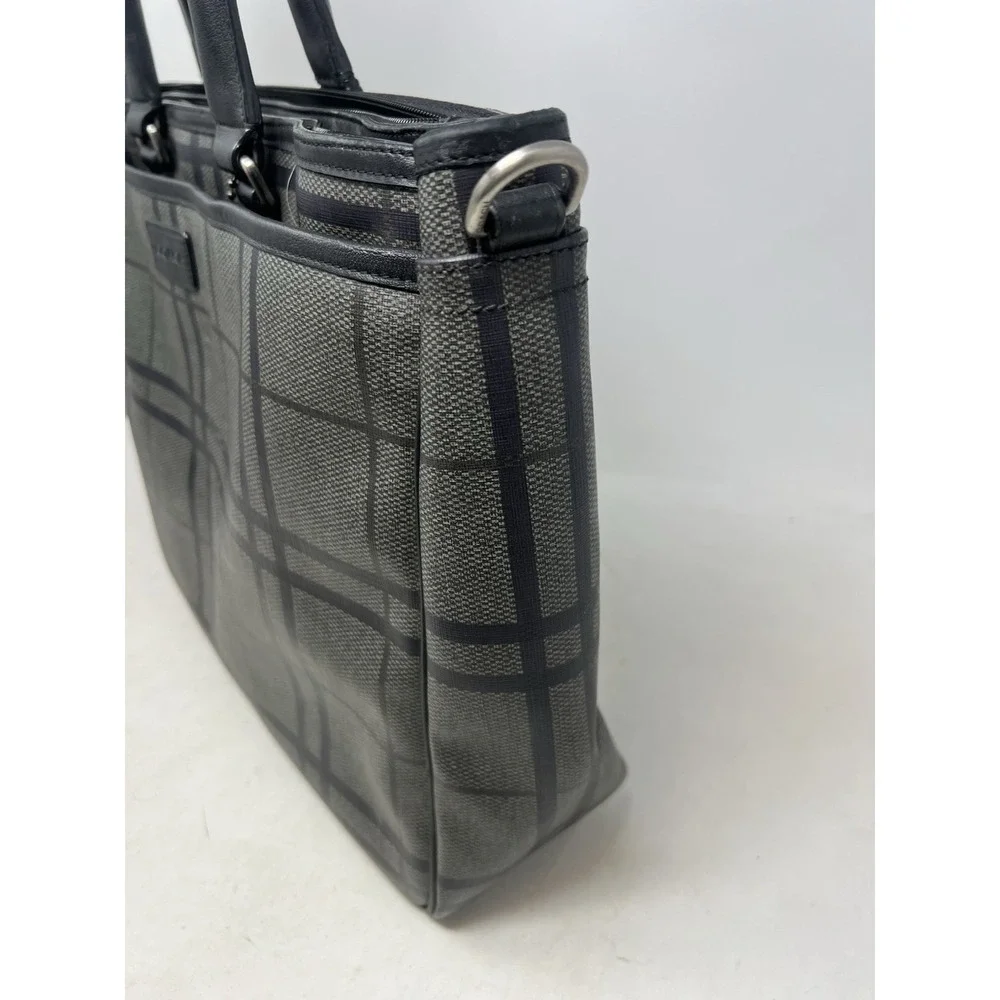 COACH F71072 Gray‎ Black Tattersall Metropolitan Tote Messenger Briefcase Bag